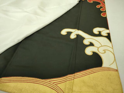 平和屋本店■極上　セミアンティーク　人間国宝　五代　田畑喜八　黒留袖　駒刺繍　波涛　金彩　共箱付き　逸品　DZAA7914kh5
