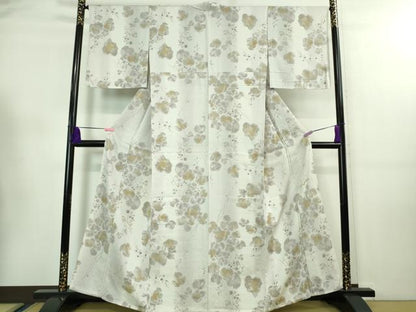 平和屋着物▽極上　小紋　単衣　お召地　南天蔦の葉　金彩　逸品　未使用　DZAA7941kh5