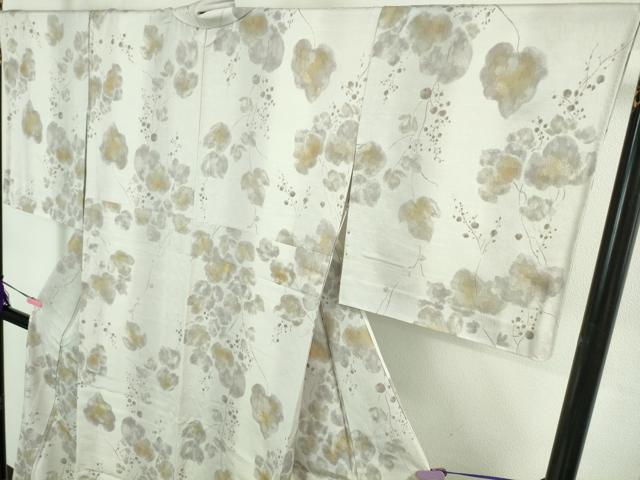 平和屋着物▽極上　小紋　単衣　お召地　南天蔦の葉　金彩　逸品　未使用　DZAA7941kh5