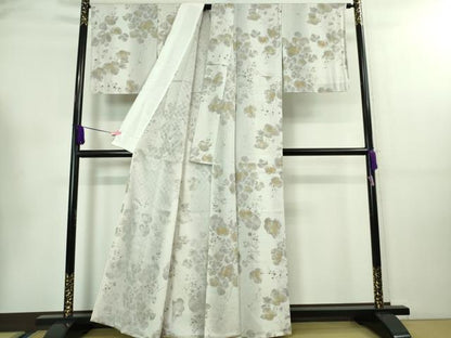 平和屋着物▽極上　小紋　単衣　お召地　南天蔦の葉　金彩　逸品　未使用　DZAA7941kh5