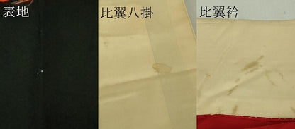 平和屋本店●極上　アンティーク　大正ロマン　振袖　刺繍　孔雀　松　黒地　金彩　逸品　DZAA7948kh5
