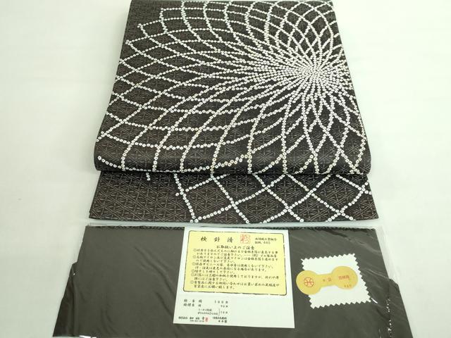 平和屋着物●極上 西陣の名門 加納幸謹製 六通柄袋帯 花 黒地 証紙・反端付き 逸品 DZAA7952kh5
