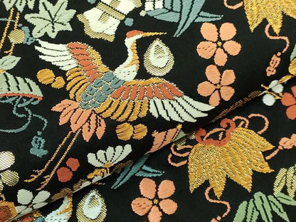 平和屋着物●極上　六通柄袋帯　唐織　飛鶴宝尽くし　黒地　金糸　逸品　DZAA7983kh5