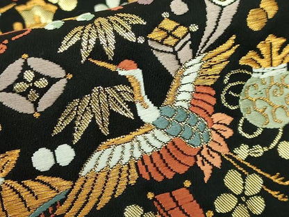 平和屋着物●極上　六通柄袋帯　唐織　飛鶴宝尽くし　黒地　金糸　逸品　DZAA7983kh5