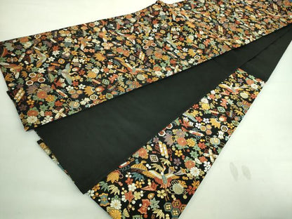 平和屋着物●極上　六通柄袋帯　唐織　飛鶴宝尽くし　黒地　金糸　逸品　DZAA7983kh5