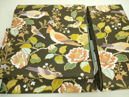 平和屋着物●極上 西陣 河合美術織物謹製 つけ帯 唐織 手織 能衣錦 花鳥文 媚茶色地 本金箔 逸品 DZAA7989kh5