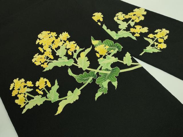 平和屋着物●極上　名門染元　秀美　十日町友禅　九寸名古屋帯　菜の花　黒地　鬼しぼ縮緬　逸品　DZAA7997kh5