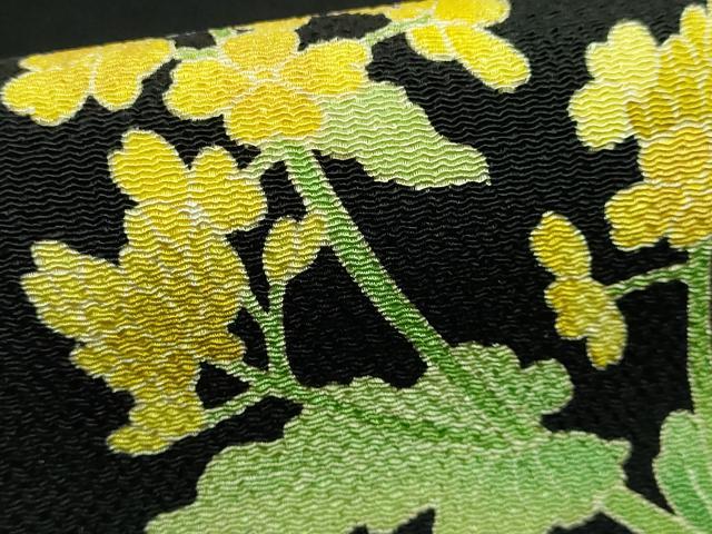 平和屋着物●極上　名門染元　秀美　十日町友禅　九寸名古屋帯　菜の花　黒地　鬼しぼ縮緬　逸品　DZAA7997kh5