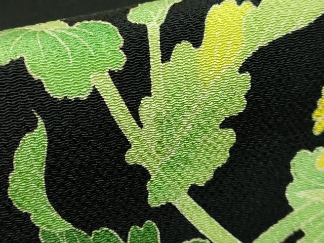 平和屋着物●極上　名門染元　秀美　十日町友禅　九寸名古屋帯　菜の花　黒地　鬼しぼ縮緬　逸品　DZAA7997kh5