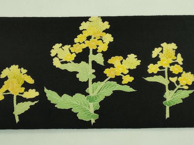 平和屋着物●極上　名門染元　秀美　十日町友禅　九寸名古屋帯　菜の花　黒地　鬼しぼ縮緬　逸品　DZAA7997kh5