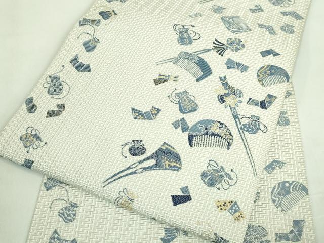 平和屋着物■極上　本場筑前博多織　八寸名古屋帯　本藍　櫛　簪　金糸　逸品　DZAA7999kh5
