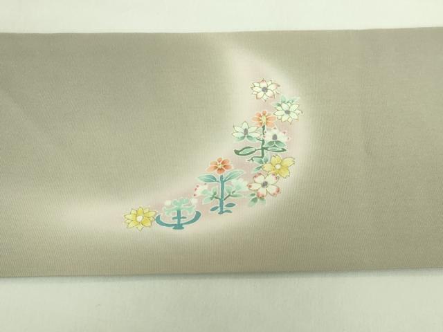 平和屋着物■極上　塩瀬　九寸名古屋帯　友禅　作家物　草花文　油色地　金彩　逸品　DZAA8004kh5