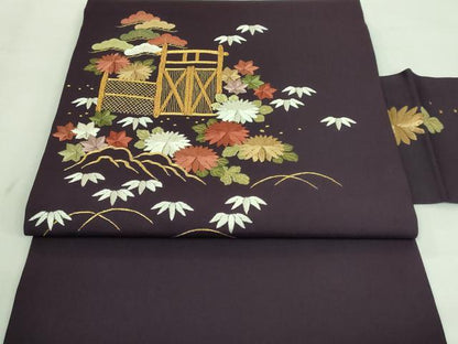 平和屋着物■極上　塩瀬　九寸名古屋帯　駒刺繍　総刺繍　手刺繍　御所解き　似せ紫色地　金糸　逸品　DZAA8007kh5