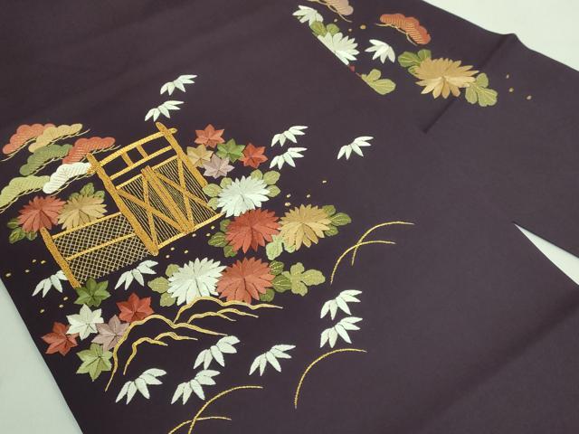 平和屋着物■極上　塩瀬　九寸名古屋帯　駒刺繍　総刺繍　手刺繍　御所解き　似せ紫色地　金糸　逸品　DZAA8007kh5