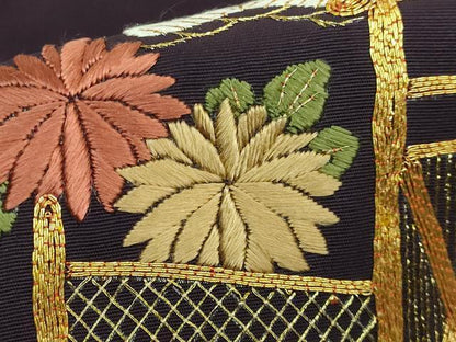 平和屋着物■極上　塩瀬　九寸名古屋帯　駒刺繍　総刺繍　手刺繍　御所解き　似せ紫色地　金糸　逸品　DZAA8007kh5