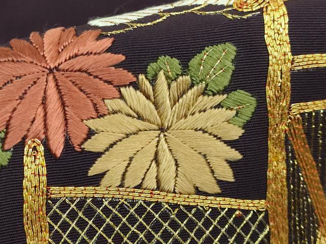 平和屋着物■極上　塩瀬　九寸名古屋帯　駒刺繍　総刺繍　手刺繍　御所解き　似せ紫色地　金糸　逸品　DZAA8007kh5