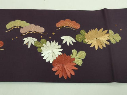 平和屋着物■極上　塩瀬　九寸名古屋帯　駒刺繍　総刺繍　手刺繍　御所解き　似せ紫色地　金糸　逸品　DZAA8007kh5