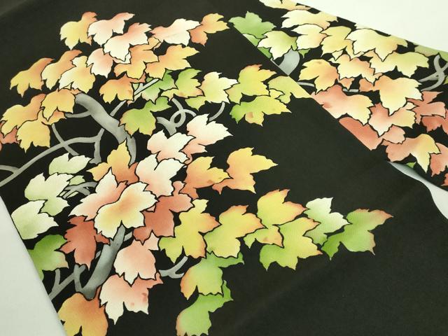 平和屋本店■極上　京都祇園の老舗　ぎをん齋藤　九寸名古屋帯　枝葉文　黒地　鬼しぼ縮緬　たとう紙付き　逸品　DZAA8010kh5