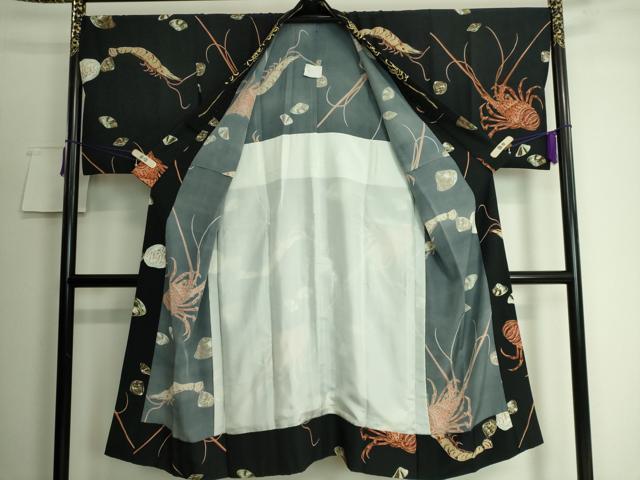 平和屋着物■上質な長襦袢　無双仕立て　伊勢海老　車海老　貝　黒地　逸品　DZAA8034kh5