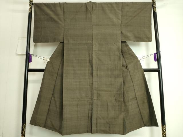 平和屋本店■極上　男性　紬　アンサンブル　長羽織　着物・海松茶色　羽織・千歳茶色　逸品　DZAA8051kh5