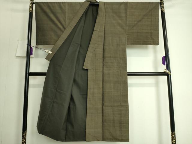 平和屋本店■極上　男性　紬　アンサンブル　長羽織　着物・海松茶色　羽織・千歳茶色　逸品　DZAA8051kh5
