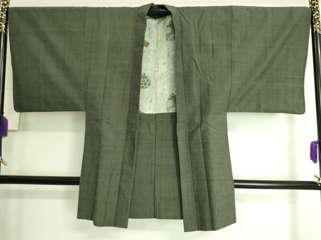 平和屋本店■極上　男性　紬　アンサンブル　長羽織　着物・海松茶色　羽織・千歳茶色　逸品　DZAA8051kh5