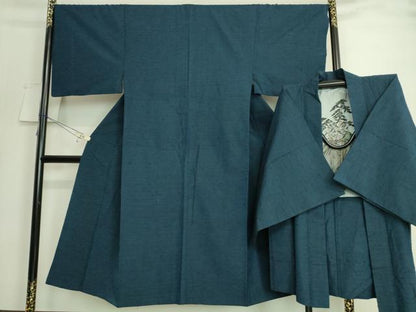 平和屋着物●極上 男性 紬 アンサンブル 色無地 紺色 逸品 DZAA8056kh5