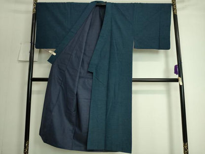 平和屋着物●極上 男性 紬 アンサンブル 色無地 紺色 逸品 DZAA8056kh5