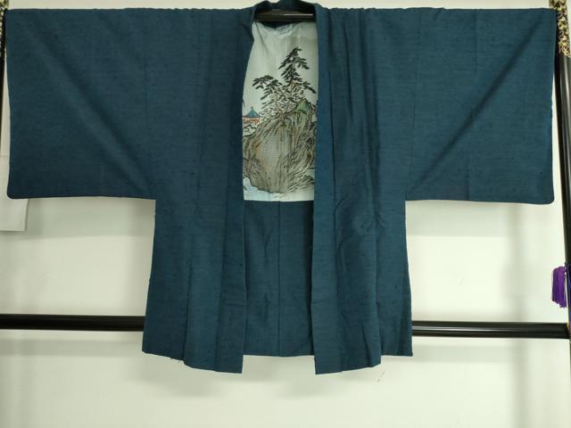 平和屋着物●極上 男性 紬 アンサンブル 色無地 紺色 逸品 DZAA8056kh5