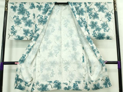 平和屋着物▽極上 長羽織 スリーシーズン 春夏秋 塵除け 紋紗 葡萄蔦の葉 羽織紐・反端付き 逸品 未使用 DZAA8065kh5