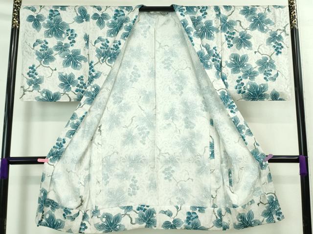 平和屋着物▽極上 長羽織 スリーシーズン 春夏秋 塵除け 紋紗 葡萄蔦の葉 羽織紐・反端付き 逸品 未使用 DZAA8065kh5