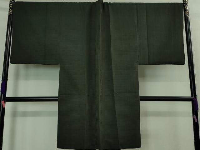平和屋本店■極上 男性 京都 西陣 織元ブランド 泰流舎 京都弓月 YUZUKI 長羽織 お召 キングサイズ 吉野間道 黒緑色地 逸品 DZAA8074kh5