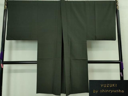 平和屋本店■極上 男性 京都 西陣 織元ブランド 泰流舎 京都弓月 YUZUKI 長羽織 お召 キングサイズ 吉野間道 黒緑色地 逸品 DZAA8074kh5