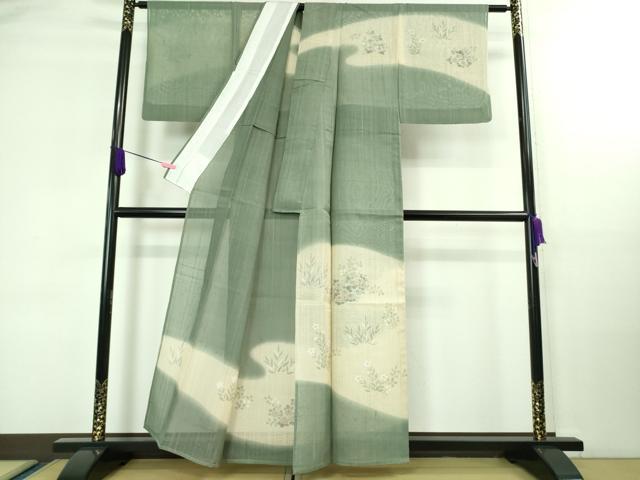 平和屋着物＊極上 夏物 染織の名門 しょうざん 生紬 訪問着 手描き 草花文 豆がら茶色地 逸品 DZAA8077kh5