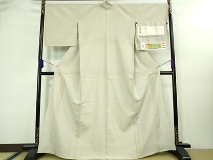 平和屋本店■極上　伝統工芸品　置賜紬　単衣　鬼雛お召　白たか織　桜梅　証紙付き　逸品　未使用　DZAA8091kh5