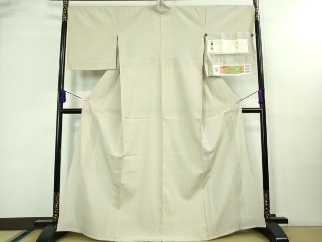 平和屋本店■極上　伝統工芸品　置賜紬　単衣　鬼雛お召　白たか織　桜梅　証紙付き　逸品　未使用　DZAA8091kh5