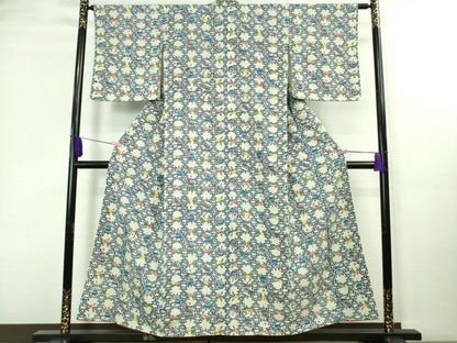 平和屋本店■極上　本場琉球紅型　琉球びんがた　知念紅型研究所　知念貞男　小紋　紬地　貝　花　逸品　未使用　DZAA8097kh5