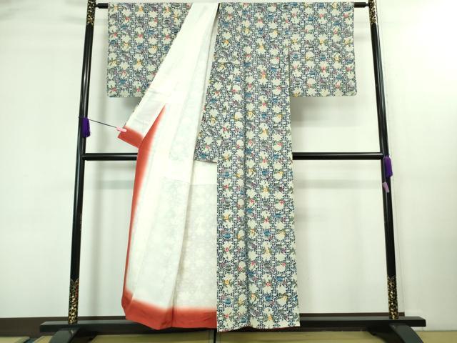 平和屋本店■極上　本場琉球紅型　琉球びんがた　知念紅型研究所　知念貞男　小紋　紬地　貝　花　逸品　未使用　DZAA8097kh5