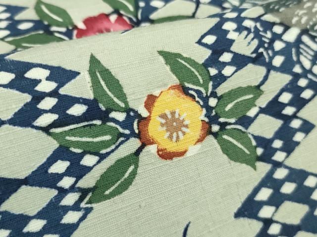 平和屋本店■極上　本場琉球紅型　琉球びんがた　知念紅型研究所　知念貞男　小紋　紬地　貝　花　逸品　未使用　DZAA8097kh5