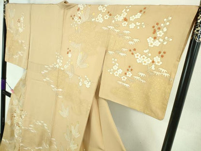 平和屋本店●極上　皇室献上作家　北出与三郎　訪問着　駒刺繍　松竹梅　飴色地　金彩　逸品　DZAB5103kh6