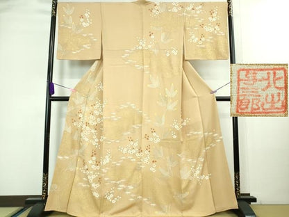 平和屋本店●極上　皇室献上作家　北出与三郎　訪問着　駒刺繍　松竹梅　飴色地　金彩　逸品　DZAB5103kh6