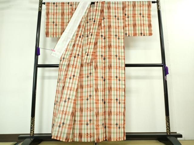 平和屋着物■極上　夏物　本場琉球絣　夏琉球　格子　逸品　DZAA8102kh5