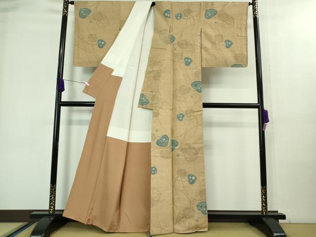 平和屋着物●極上 伝統工芸士 七代目 吉澤与市 紬 絞り 葵 100亀甲 証紙付き 逸品 未使用 DZAA8113kh5