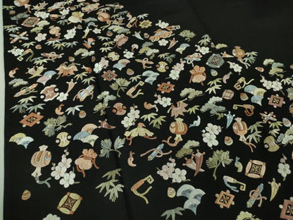 平和屋本店■極上　訪問着　総刺繍　宝尽くし　松竹梅　黒地　金糸　逸品　DZAA8122kh5