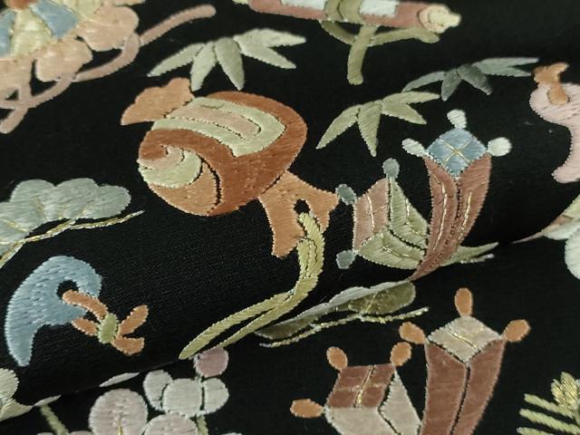 平和屋本店■極上　訪問着　総刺繍　宝尽くし　松竹梅　黒地　金糸　逸品　DZAA8122kh5