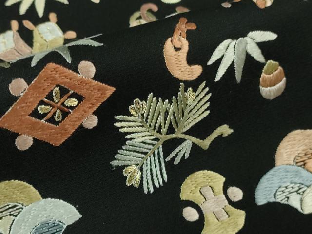 平和屋本店■極上　訪問着　総刺繍　宝尽くし　松竹梅　黒地　金糸　逸品　DZAA8122kh5