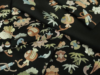 平和屋本店■極上　訪問着　総刺繍　宝尽くし　松竹梅　黒地　金糸　逸品　DZAA8122kh5