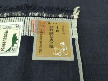 平和屋着物●極上 本場結城紬 重要無形文化財 奥順謹製 色無地 濃藍色 証紙付き 逸品 DZAA8126kh5