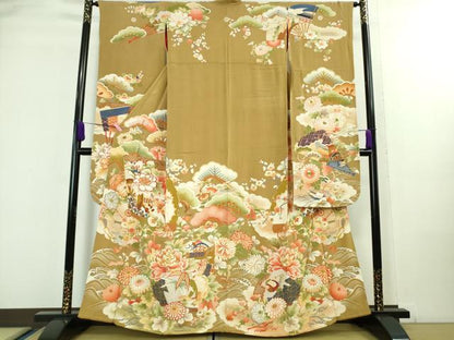 平和屋着物■極上　アンティーク　大正ロマン　振袖　駒刺繍　立波吉祥花松文　逸品　DZAA8130kh5