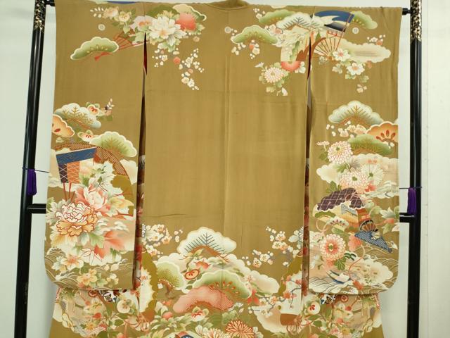 平和屋着物■極上　アンティーク　大正ロマン　振袖　駒刺繍　立波吉祥花松文　逸品　DZAA8130kh5